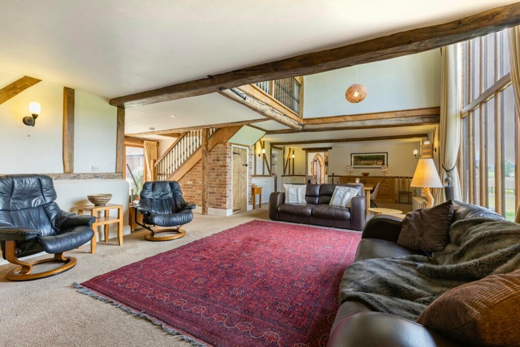 View across the living room and dining room