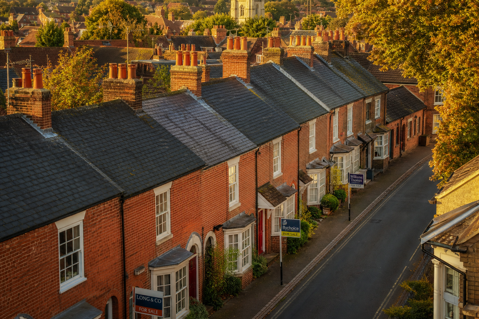 Terraced houses in a Norfolk market town reflecting regional house price trends