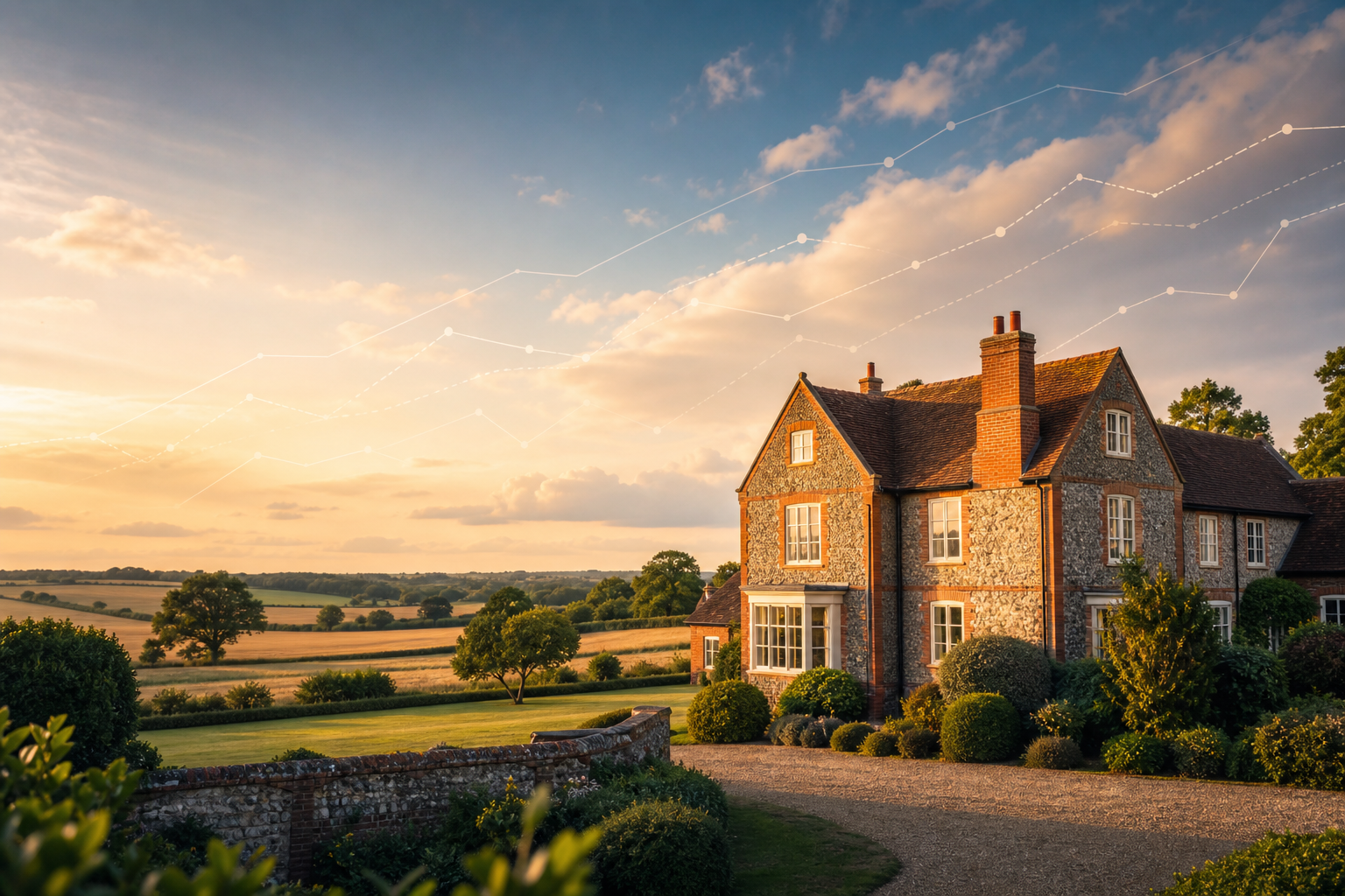 Norfolk country house at golden hour, August 2026 property market report