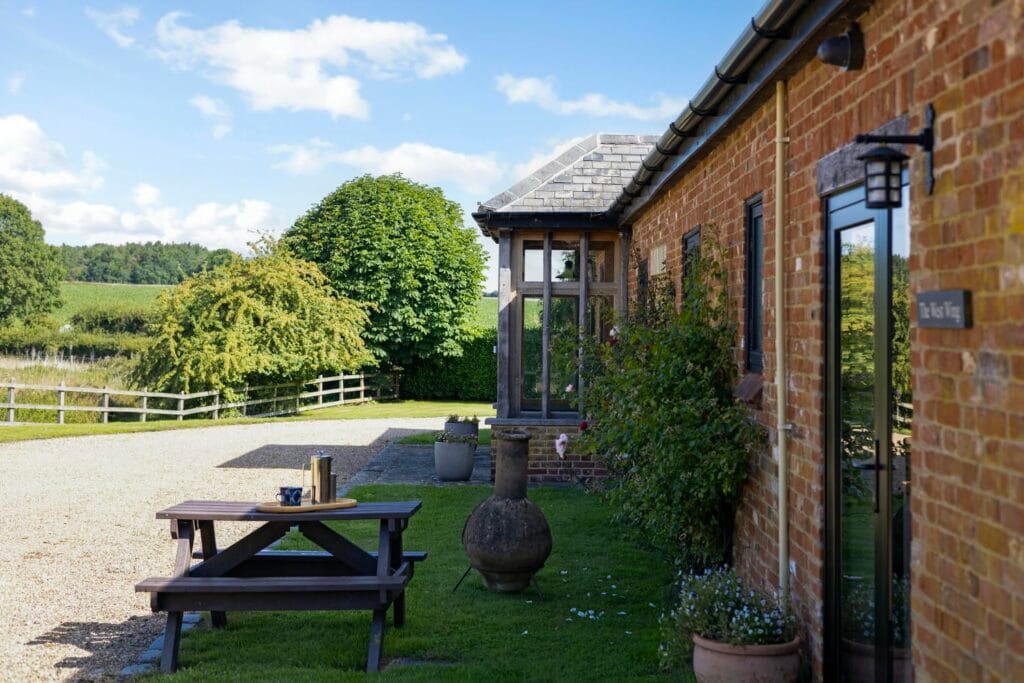 Seating area outside the Annexe and kitchen during the day
