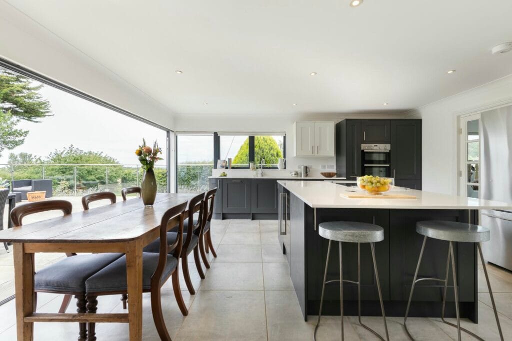 Elegant kitchen with seamless terrace views
