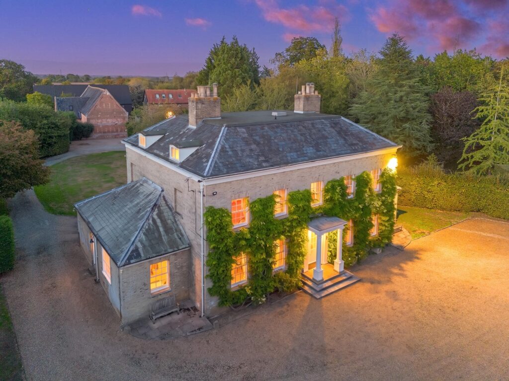 Aerial hall at dusk