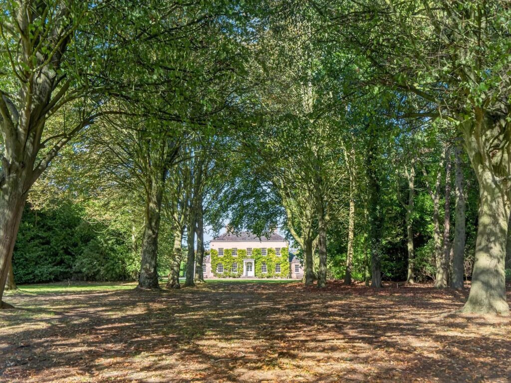 Hall beyond trees