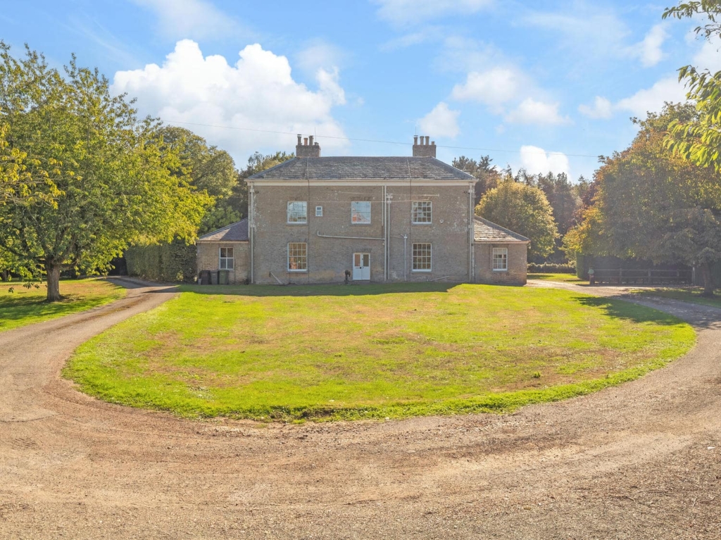 Rear elevation of Loddon Hall, Grade II listed Georgian country house, Norfolk