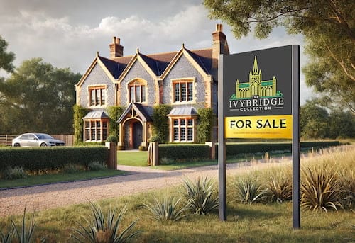 AI Mockup of an Ivybridge For Sale Sign outside a Norfolk country house